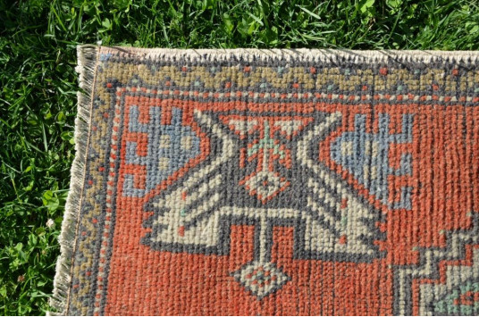 Natural Turkish Vintage Small Area Rug Doormat For Home Decor 3'3" X 1'8,1"