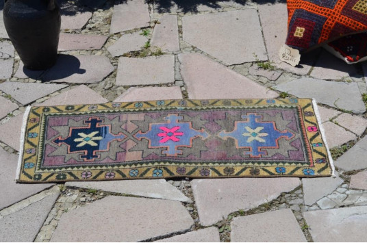 Unique Turkish Vintage Small Area Rug Doormat For Home Decor 3'0,2" X 1'4,5"