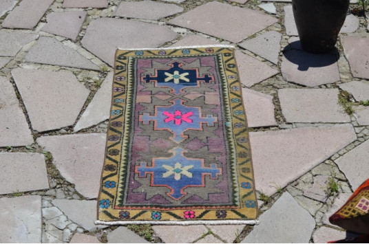 Unique Turkish Vintage Small Area Rug Doormat For Home Decor 3'0,2" X 1'4,5"