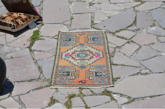 Vintage Handmade Turkish Small Area Rug Doormat For Home Decor 3'3,4" X 1'6,1"