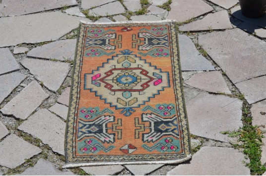 Vintage Handmade Turkish Small Area Rug Doormat For Home Decor 3'3,4" X 1'6,1"