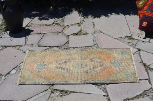 Turkish Handmade Vintage Small Area Rug Doormat For Home Decor 2'8,7" X 1'6,1"