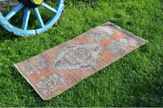 Vintage Handmade Turkish Small Area Rug Doormat For Home Decor 3'3,4" X 1'7,3"
