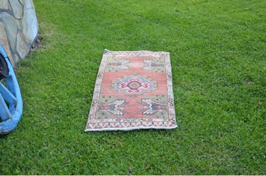 Vintage Handmade Turkish Small Area Rug Doormat For Home Decor 3'6,1" X 1'8,5"