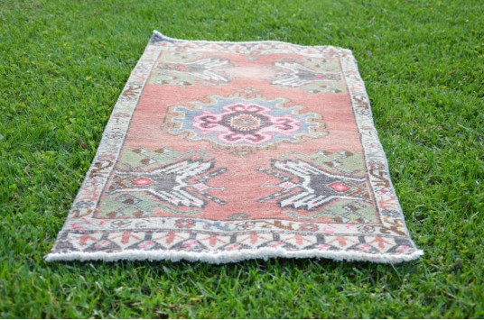 Vintage Handmade Turkish Small Area Rug Doormat For Home Decor 3'6,1" X 1'8,5"