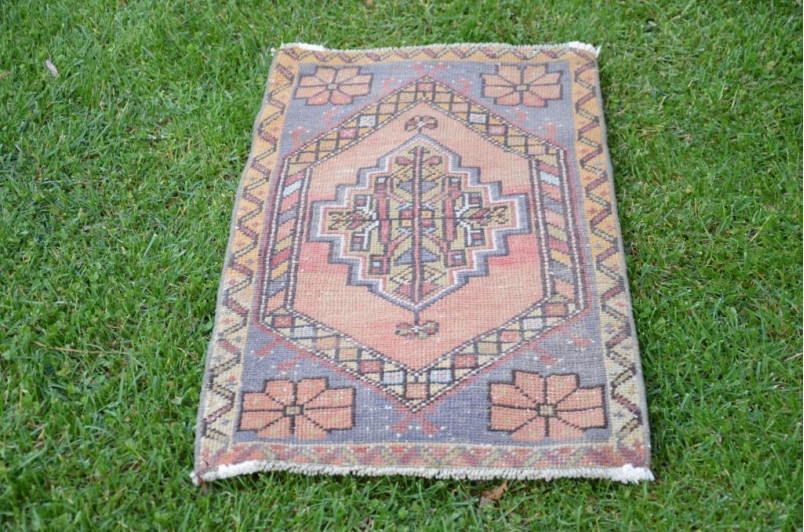 Vintage Handmade Turkish Small Area Rug Doormat For Home Decor 3'0,6" X 1'6,9"