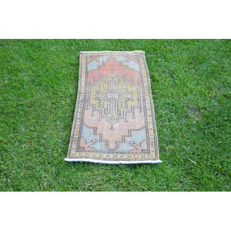 Vintage Handmade Turkish Small Area Rug Doormat For Home Decor 3'4,2" X 1'6,1"