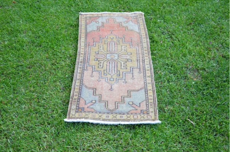 Vintage Handmade Turkish Small Area Rug Doormat For Home Decor 3'4,2" X 1'6,1"
