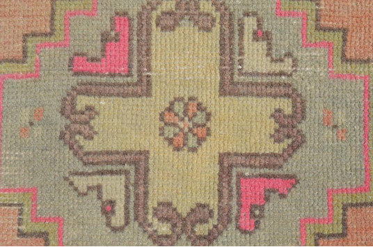 Handmade Turkish Vintage Small Area Rug Doormat For Home Decor 3'0,6" X 1'7,7"