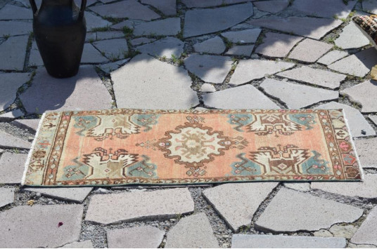Unique Turkish Vintage Small Area Rug Doormat For Home Decor 3'3,8" X 1'5,7"