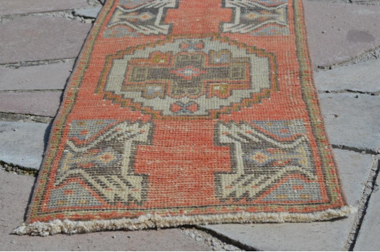 Natural Turkish Vintage Small Area Rug Doormat For Home Decor 3'2,2" X 1'5,3"
