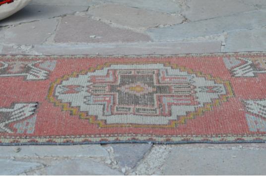 Vintage Handmade Turkish Small Area Rug Doormat For Home Decor 3'3,8" X 1'8,5"