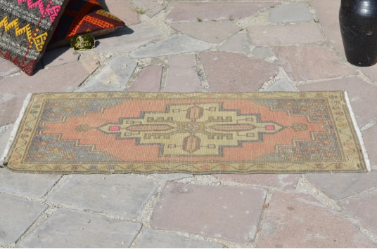 Turkish Handmade Vintage Small Area Rug Doormat For Home Decor 3'7,7" X 1'8,5"