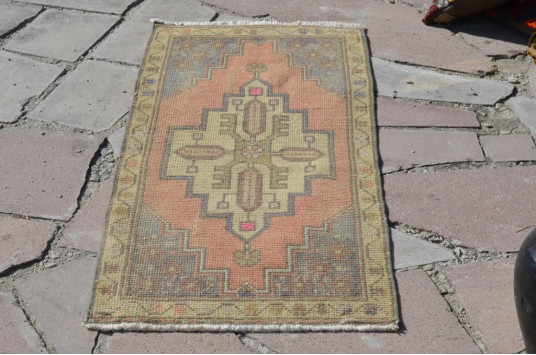 Turkish Handmade Vintage Small Area Rug Doormat For Home Decor 3'7,7" X 1'8,5"