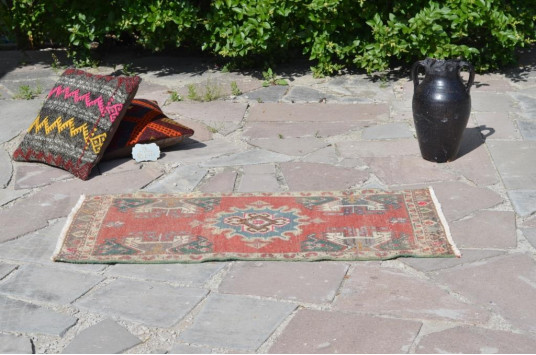 Unique Turkish Vintage Small Area Rug Doormat For Home Decor 3'6,1" X 1'11,2"