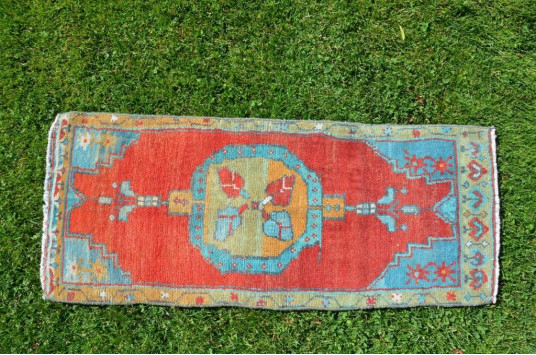 Natural Turkish Vintage Small Area Rug Doormat For Home Decor 3'6,1" X 1'5,3"