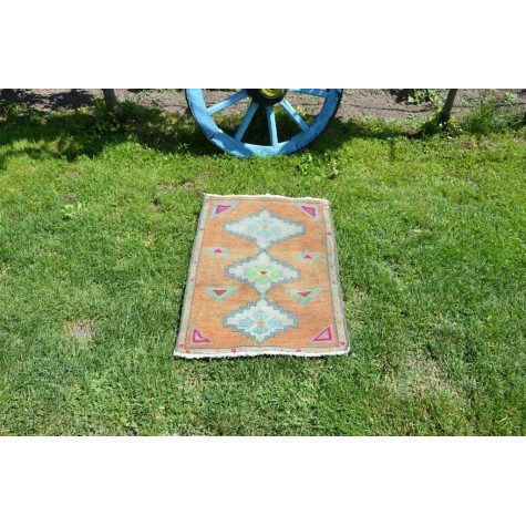Handmade Turkish Vintage Small Area Rug Doormat For Home Decor 2'7,9" X 1'8,5"