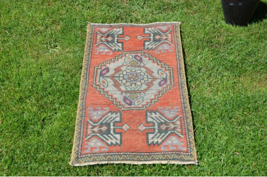 Vintage Handmade Turkish Small Area Rug Doormat For Home Decor 3'2,6" X 1'6,1"