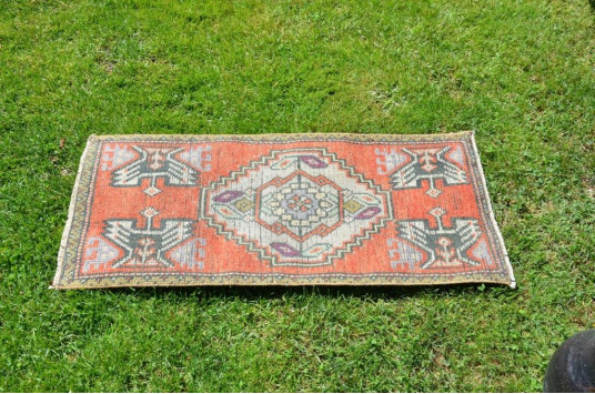 Vintage Handmade Turkish Small Area Rug Doormat For Home Decor 3'2,6" X 1'6,1"