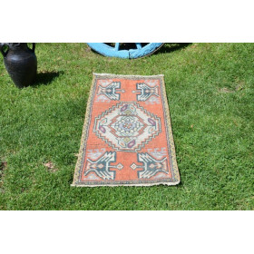 Vintage Handmade Turkish Small Area Rug Doormat For Home Decor 3'4,9" X 1'7,3"
