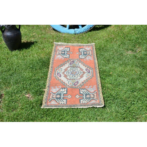 Vintage Handmade Turkish Small Area Rug Doormat For Home Decor 3'4,9" X 1'7,3"