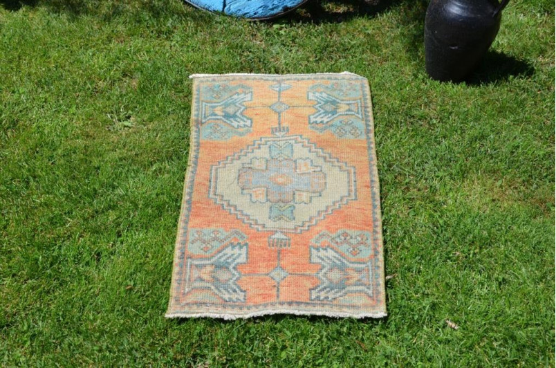 Handmade Turkish Vintage Small Area Rug Doormat For Home Decor 3'1,4" X 1'6,5"