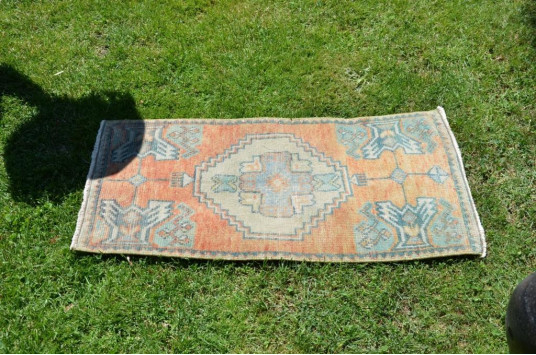 Handmade Turkish Vintage Small Area Rug Doormat For Home Decor 3'1,4" X 1'6,5"