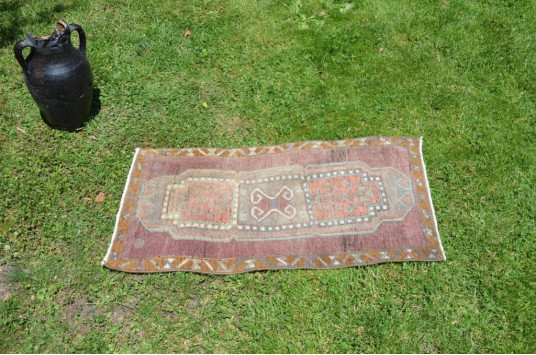 Unique Turkish Vintage Small Area Rug Doormat For Home Decor 2'10,6" X 1'7,7"