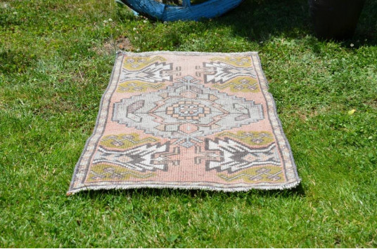 Natural Turkish Vintage Small Area Rug Doormat For Home Decor 3'3,8" X 1'7,7"