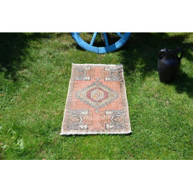 Turkish Handmade Vintage Small Area Rug Doormat For Home Decor 3'1,4" X 1'8,1"