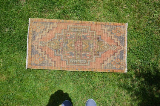 Handmade Turkish Vintage Small Area Rug Doormat For Home Decor 3'1" X 1'6,5"
