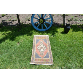 Vintage Handmade Turkish Small Area Rug Doormat For Home Decor 3'3,8" X 1'5,7"