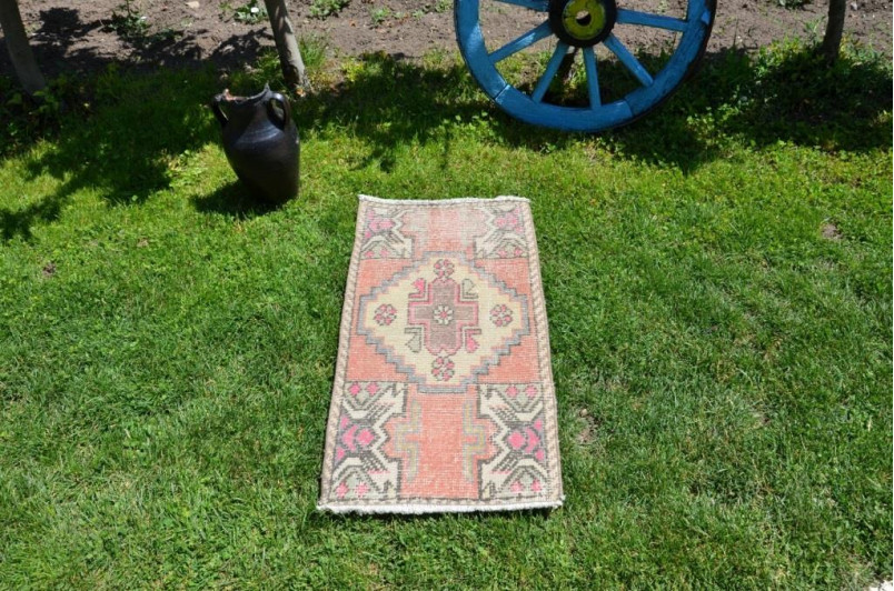 Turkish Handmade Vintage Small Area Rug Doormat For Home Decor 3'0,2" X 1'3,7"