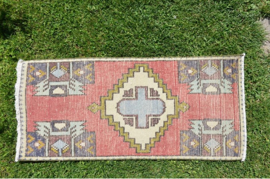Turkish Handmade Vintage Small Area Rug Doormat For Home Decor 3'1,8" X 1'4,9"