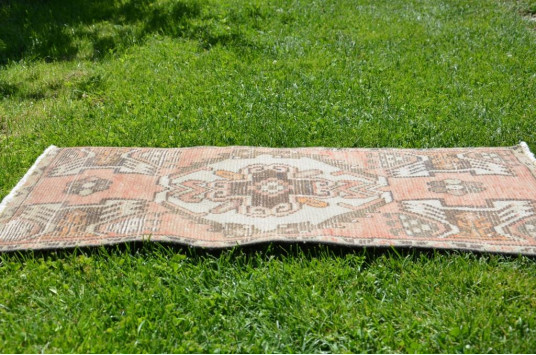 Handmade Turkish Vintage Small Area Rug Doormat For Home Decor 2'11,4" X 1'5,7"