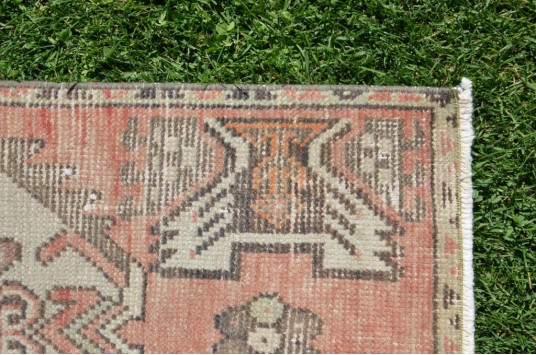 Handmade Turkish Vintage Small Area Rug Doormat For Home Decor 2'11,4" X 1'5,7"