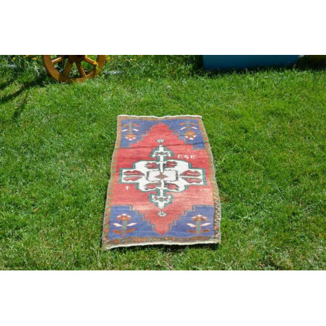 Natural Turkish Vintage Small Area Rug Doormat For Home Decor 2'11,8" X 1'5,7"