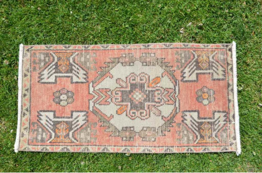 Vintage Handmade Turkish Small Area Rug Doormat For Home Decor 2'11,4" X 1'6,1"