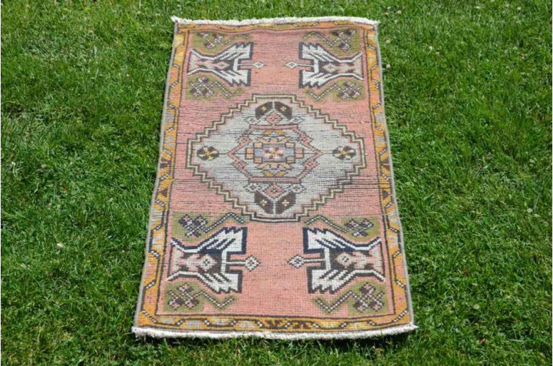 Turkish Handmade Vintage Small Area Rug Doormat For Home Decor 3'3" X 1'6,5"