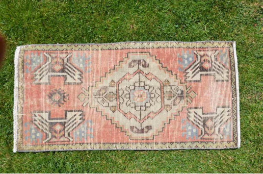 Turkish Handmade Vintage Small Area Rug Doormat For Home Decor 3'1,8" X 1'6,5"