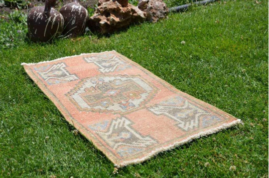 Vintage Handmade Turkish Small Area Rug Doormat For Home Decor 2'11,8" X 1'6,5"