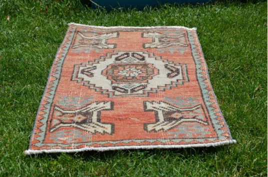 Turkish Handmade Vintage Small Area Rug Doormat For Home Decor 2'10,6" X 1'7,3"