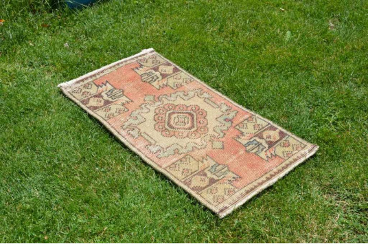 Handmade Turkish Vintage Small Area Rug Doormat For Home Decor 2'11,4" X 1'6,9"