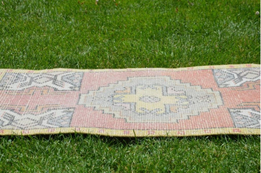 Turkish Handmade Vintage Small Area Rug Doormat For Home Decor 3'0,6" X 1'7,3"
