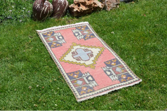 Natural Turkish Vintage Small Area Rug Doormat For Home Decor 3'2,6" X 1'6,5"
