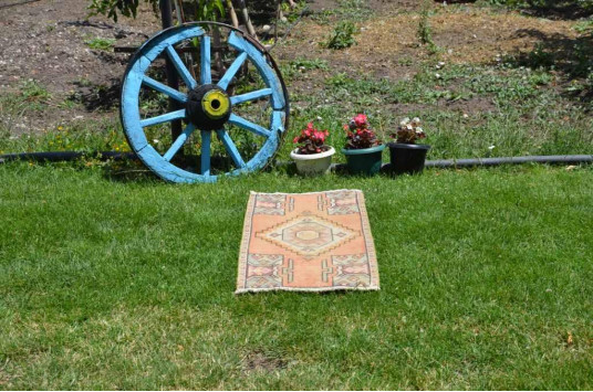 Turkish Handmade Vintage Small Area Rug Doormat For Home Decor 3'1,4" X 1'6,1"