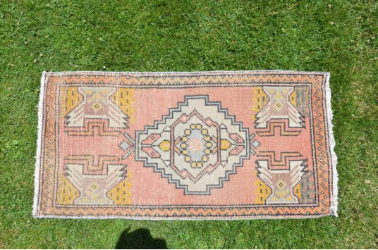 Vintage Handmade Turkish Small Area Rug Doormat For Home Decor 3'6,1" X 1'9,3"