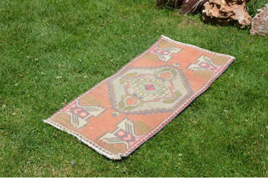 Vintage Handmade Turkish Small Area Rug Doormat For Home Decor 3'2,2" X 1'6,9"