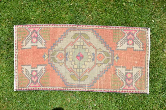 Vintage Handmade Turkish Small Area Rug Doormat For Home Decor 3'2,2" X 1'6,9"