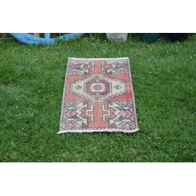 Turkish Handmade Vintage Small Area Rug Doormat For Home Decor 2'6,7" X 1'3"